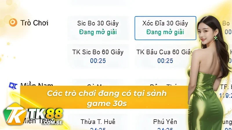 Các trò chơi đang có tại sảnh game Xóc đĩa 30s